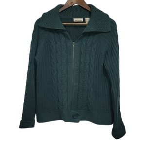 DKNY Jeans Green Knitted Collared Zip Up S…